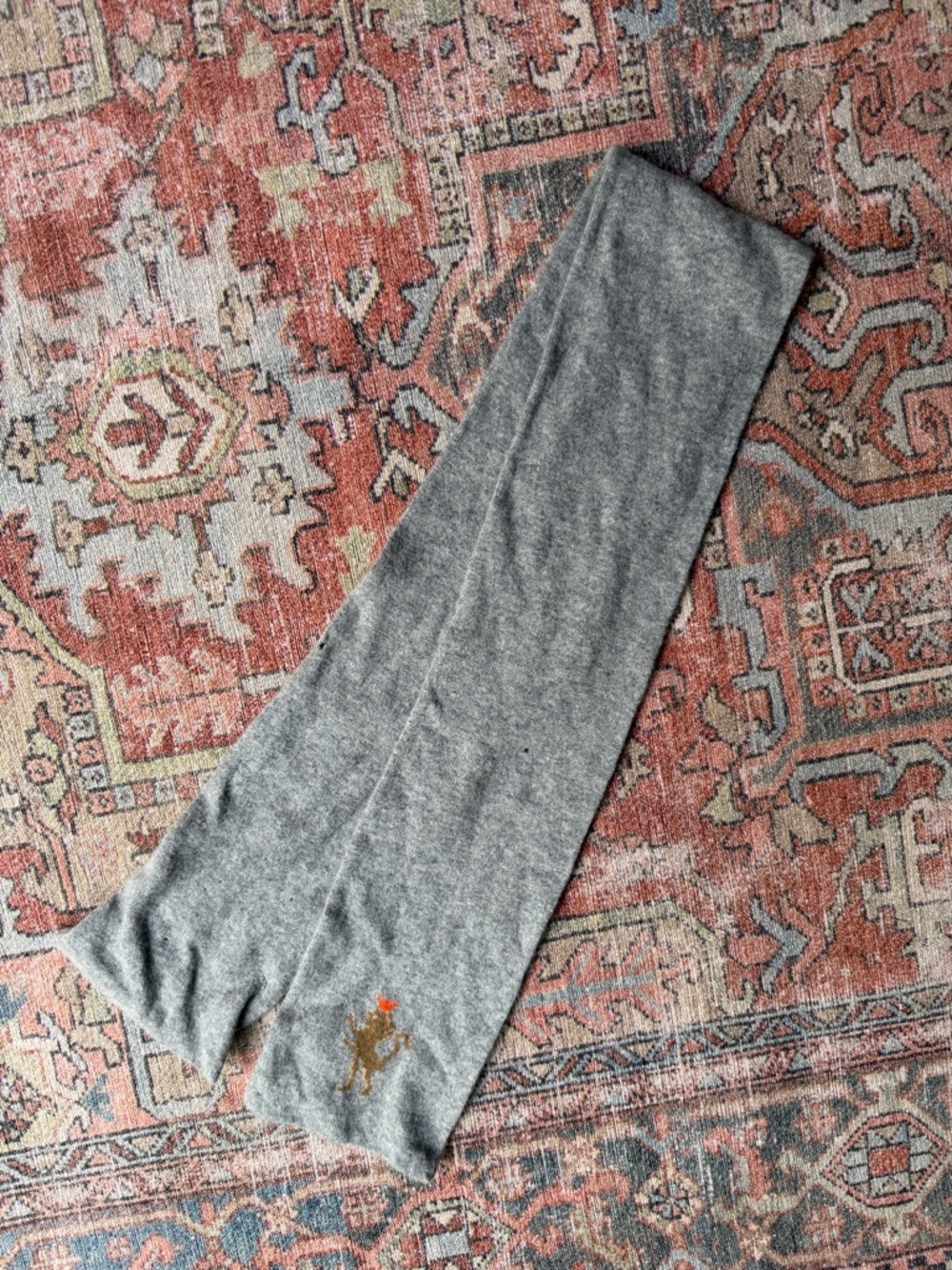 J. Crew Gray Wool Blend Scarf with Embroidered Polo Motif